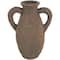 14" Dark Brown Ceramic Handmade Textured Vase with Wide Rounded Handles